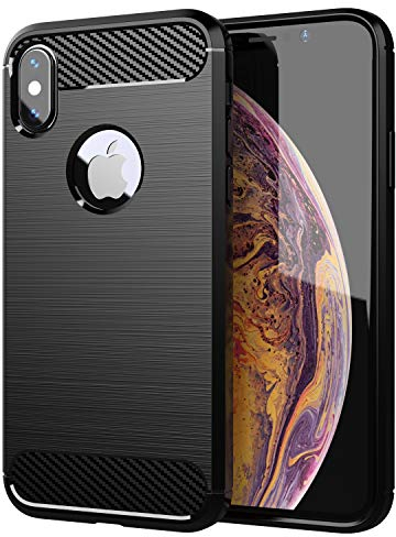 Cadorabo Funda para Apple iPhone X/XS en Negro Cepillado - Funda para Teléfono Móvil Fabricada en Silicona TPU en Acero Inoxidable Fibra Óptica de Carbono - Funda Protectora Funda Clanda Ultra Fina