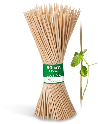 Novatool 200x Splittstäbe 90 cm x 7 mm I Natur I Rankhilfe Tomaten Stangen Bambus Pflanzstäbe Holz stäbe für orchideen Pflanzenstock Blumenstangen