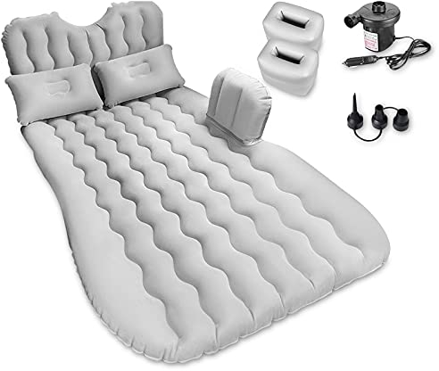 Ergocar Auto Luftmatratze Langlebig Camping Matratze Luftsofa Luftbett mit Kissen Elektrische Auslaufschutz Aufblasbar Sofa Gästebet SUV MPV Outdoor Reisen Sandstrand-Grau