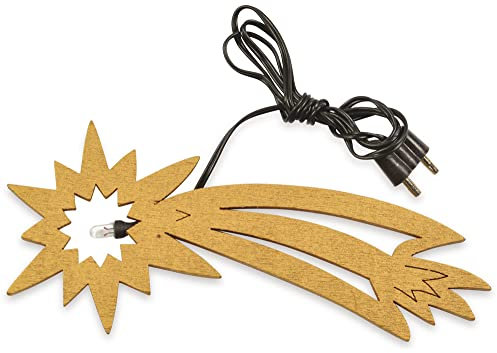 Riffelmacher & Weinberger LED Komet aus Holz 12cm mit 4.5V Anschluss 78296 | Gold - Krippenzubehör Bethlehemstern Kometenschweif Beleuchtbar Weihnachtskrippe