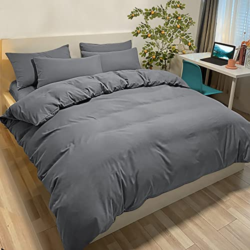 Poligino Housse de Couette 200x200 cm avec 2 Taies Oreiller 65x65 cm - Gris foncé - Parure Lit 2 Personnes Microfibre