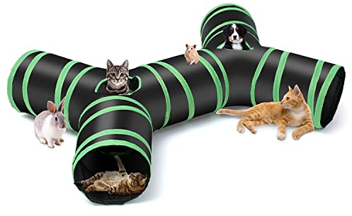 Katzenspielzeug Katzentunnel Großer, 4-Wege Zusammenklappbar Haustier Spieltunnel Röhre mit Aufbewahrungstasche für Katzen, Welpen, Kaninchen, Frettchen, Meerschweinchen, Innen- und Außenbereich