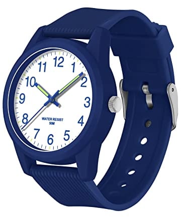 TENOCK Analoge Kinderuhren für Jungen Mädchen Kinderuhren Zeit Lernen 5ATM wasserdicht Kinderuhr leicht zu lesen für Alter 4-12 Kinder große Geburtstagsgeschenke (Blau)