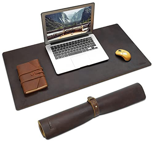 Polare Schreibtischunterlage aus Vollnarbenleder, 2 mm dick, groß, Leder, Schreibtischunterlage für Tastatur und Maus, rutschfest, für Büro und Zuhause (Dunkelbraun)