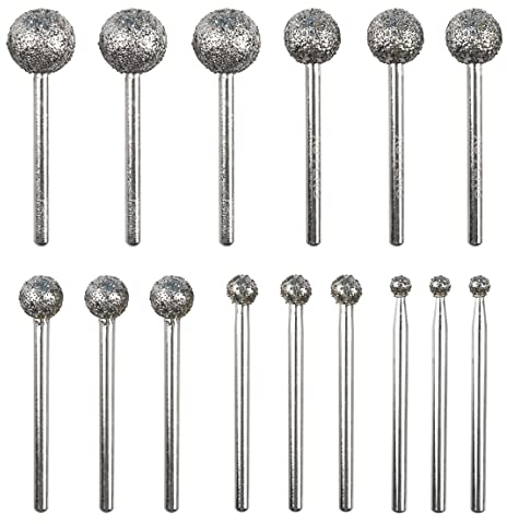 CBRIGHT Foret rotatif diamant à tige 1/8 en forme de boule, 15 pièces de fraises 36#, ensemble de pointes montées, outil rotatif universel pour la sculpture sur pierre, le bricolage, le polissage, la