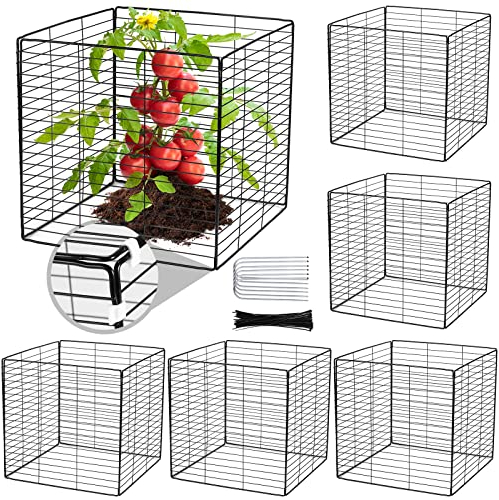 Pflanzenschutz aus Draht, quadratisch, Netz, Pflanzenschutzkäfig vor Huhn, Kaninchen und anderen Tieren, mit Nylonband, U-förmige Gartenpfähle für Outdoor-Pflanzen, Gemüse, Sträucher (6 Sets)