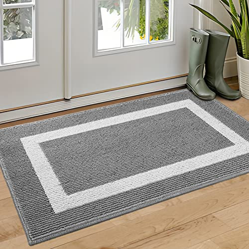 NAXBEY Door Mat Indoor Doormat,Non-Slip Absorbent Dirt Trapper Door Mats Indoor,Machine Washable Low-Profile Floor Mats for Front Back Door,Hallway,Kitchen,Garden,Laudry Room (60 x 90 cm, Grey)