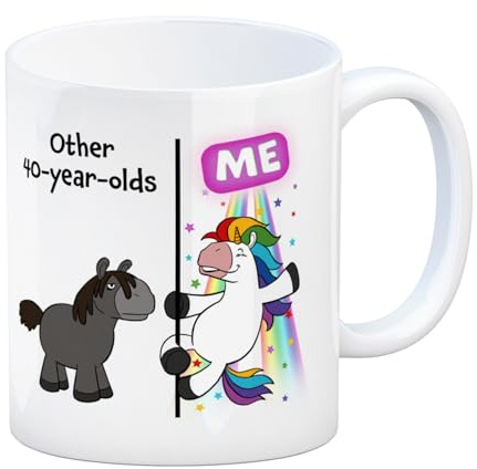 40th birthday coffee mug with unicorn and saying Other 40-year-olds vs. Me