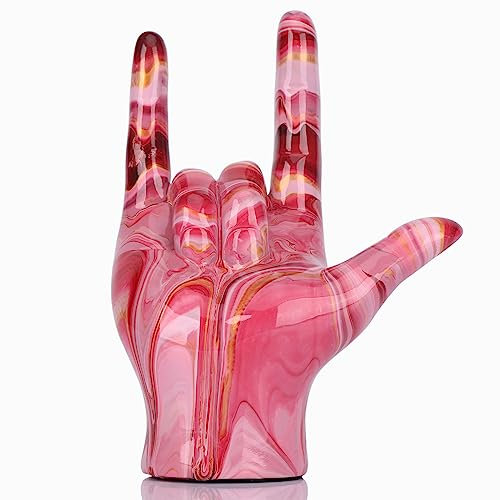 DOVDOV I Love You Hand Gesture Statue, Pink Hand Gesture Home Decor Accent, Modern Art Hand Sculpture Decoration Office, Wedding, Dining Table Centerpiece, Home Living Room Decor and Accessories