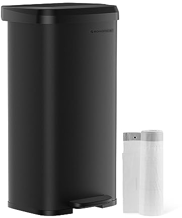 SONGMICS Kitchen Bin, 18 Gallon (68 L) Rubbish Bin, Metal Waste Pedal Bin with Lid, Tall and Large, Black LTB520B6802