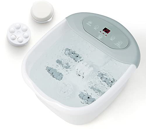 COSTWAY Bain de Pieds avec Massage Automatique, Massage Pieds 35-46°C avec Vibration des Bulles, Pierre de Pédicure et Perles de Massage, Température Réglable, Arrêt Automatique en 1 H (Gris)