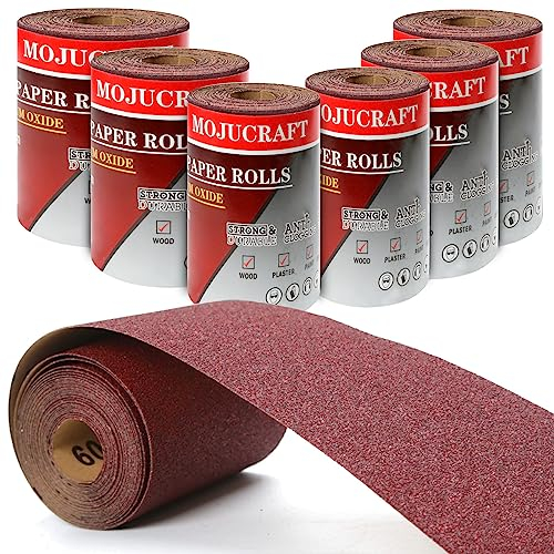 Mojucraft Juego de 5 rollos de papel de lija, 93 mm x 5 mm, grano 60, 80, 120, 180, 240, para lijar madera, metal, acero, acero inoxidable
