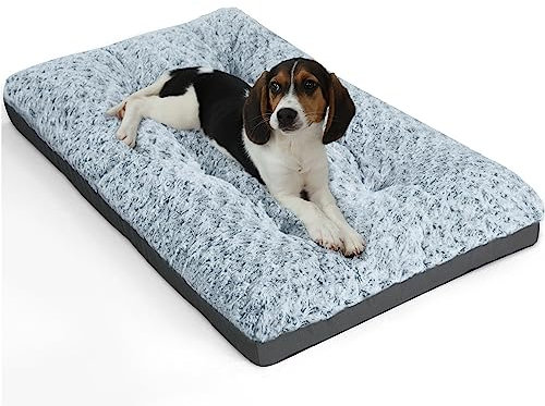 POCBLUE Waschbares Deluxe-Hundebett für kleine Hunde, Hundekäfig-Matte, 58,4 cm, bequem, flauschig, rutschfest, für Hunde bis zu 11,3 kg, 58,4 x 43,2 cm, Grau