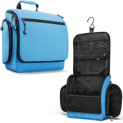 VENTURE 4TH Kulturbeutel zum Aufhängen für Damen und Herren, Reise-Organizer mit erweiterbaren Fächern und abnehmbarer, transparenter Tasche für Toilettenartikel, Hell, blau, Einfarbig