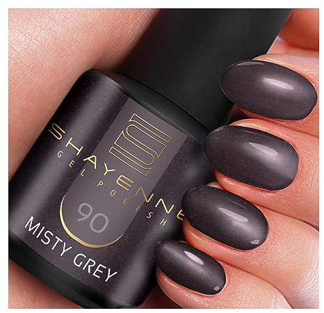 SHAYENNE UV Gel Nagellack - 90 Misty Grey Grau mit Schimmer 15 ml - Langanhaltend, Kratzfest & Hochglänzend - Profi-Qualität - LED kompatibel - Perfekt für Zuhause & Studio - Made in Germany