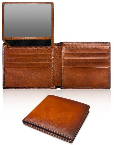 XINNSTAR Portefeuille Homme Cuir Veritable-Porte Carte Bancaire- Blocage RFID-Porte Monnaie Homme Bifold avec 11 emplacements, 4 fenêtres d'identification de Rabats et boîte Cadeau-Cadeau pour Homme