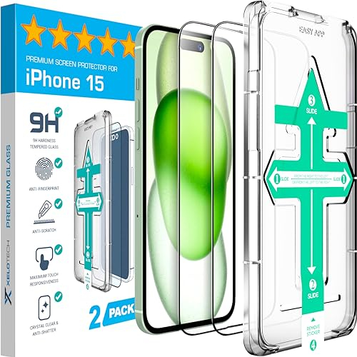 XeloTech für iPhone 16 / iPhone 15 für Panzerglas [Full Screen] - 9H Schutzglas, 2 Stück, mit ultradünnem schwarzen 3D-Rand