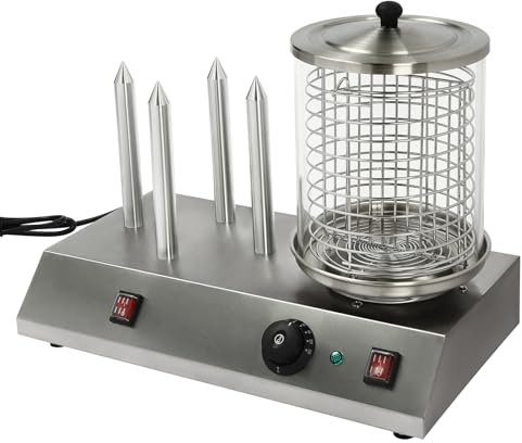 BJTDLLX Hot Dog Maker Hot Dog Spießtoaster Deluxe Hot Dog Toasterstangen, 538W Professionelle 4 Spieße Hot Dog Maschine