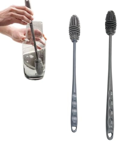 2 Stück Silikon Flaschenbürste, Langgriff Flaschenbürste Silikon Lang Flaschenreiniger Pinsel Spülbürsten schonend Gläserbürste Küche Bürste Reinigungsbürste für Flaschen Glastassen (Grau)