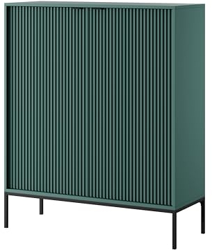 BETTSO - Kommode - mit hohen Beinen - 125 cm hoch - Mehrzweckschrank - Schrank Schlafzimmer - für Wohnzimmer, Schlafzimmer - 2-türig - Modern, Glamour - Grün - mit schwarzen Griffen und Beinen