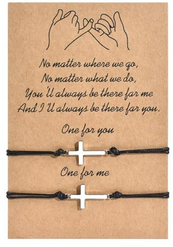 BOCHOI Pinky Bracelets assortis pour 2 couples d'amitié cordon réglable pour lui, elle, petite amie, petit ami, mère, fille, Up to 9 inches, Acier inoxydable