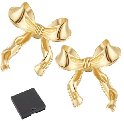 18K Schleifen Ohrringe Bow Earrings, Vergoldete Ohrringe für Damen, Elegante Hypoallergene Ohrstecker, Perfekt als Abschiedsgeschenk für Erzieherinnen/Lehrerinnen