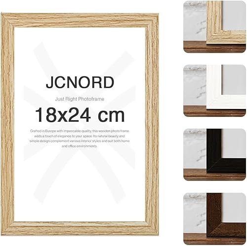 JCNORD MDF Eichenfarbener Holz Bilderrahmen 18x24 cm mit bruchsicherem Acrylglas | Moderner Fotorahmen für Wände und Tische
