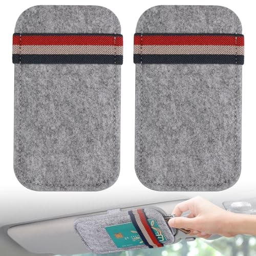 JIZZU 2PCS Car Glasses Holder Sun Visor Clip, 2 Pieces Car Sunglasses Holder Felt Glasses Organiser, Universal Ticket Card Clip, Car Visor Accessories for Men & Women, Grey