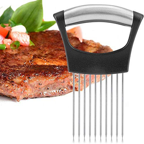 Zwiebelhalter Edelstahl Zwiebelschneider Halter Food Slice Assistant Gemüsezerkleinerer Tomate Zwiebel Zitrone Gemüse Obst Slicer Schnitthilfe Wellenschneider Slicing Cutter Sicher Gabel (1)