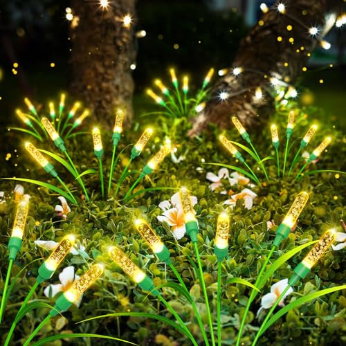 Beedove Solarlampen für Außen Garten, 2 Stück 6LED Solar Glühwürmchen Gartenleuchten, Optional Modi Garten Solarleuchten für Außen IP65 Wasserdichte für Pathway Balkon Yard Gartendeko Draußen