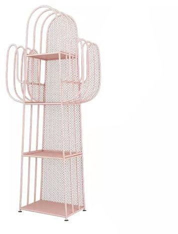zxhrybh Freestanding Bookcase, 4-Tier Ladder Bookshelf, Cactus Bookshelves, Metal Creative Shelf, for Bedroom Living Room Office(Pink)