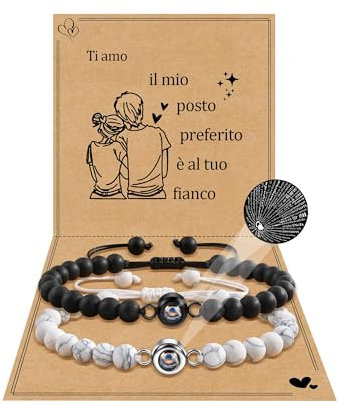 BOCHOI Regalo di Coppia Bracciale Coppia Lui e Lei Idee Regalo per Lei Compleanno Anniversario Proiezione Ti Amo100 Lingue Regalo Fidanzato/Fidanzate
