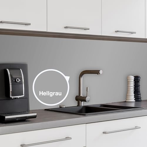 WALLando Premium Küchenrückwand, individueller Größenzuschnitt – Einfach zu montierende PVC-Wandverkleidung für die Küche – Hitzebeständiger Spritzschutz aus Kunststoffplatten – Hellgrau