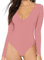 MANGDIUP Body à manches longues et col en V pour femme - Hauts extensibles sexy et confortables, Rose sèche, Small