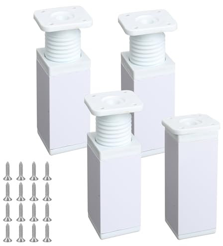 Luabue 4 Pièces Pieds de Meuble Reglable Carrés Pieds de Table Metal en Alliage d'Aluminium Blancs, Pieds de Lit pour Tables, Armoires, Canapés, Etagères (12cm)