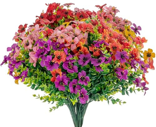 Boic 6 Bündel Kunstblumen Für Außen, Künstliche Blumen, UV-Beständige Künstliche Pflanzen Blumen Künstlicher Blumenstrauss Deko Plastik Für Außen Balkon Balkonkasten Garten Außenbereich (5 Farben)