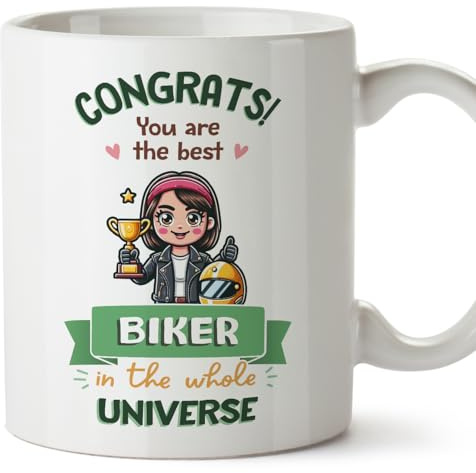 MUGFFINS Biker Woman Mug - in English - Best in Universe Trophy - Funny Gift for Colleagues - Ceramic 11oz Mug