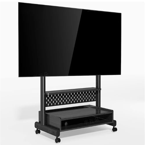 Supporto Da Pavimento Con Cornice TV LCD - Supporto TV Su Ruote Con Mobile For 40-85 Pollici, Supporto Da Pavimento TV Portatile Alto Con Regolazione In Altezza Con Ripiano In Legno(Black frame+black)