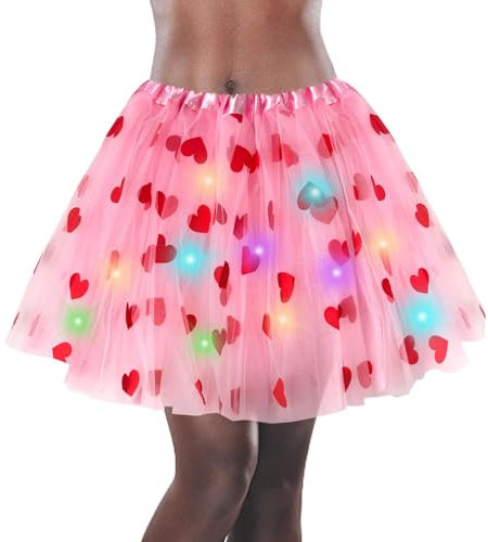 LED Tüllrock Damen Rosa, Elastisch Tüllrock Herz Damen, Rosa LED Tütü, für Valentinstag Ballettkostüme Karnevals Cosplay Kostüme