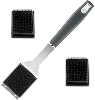 QH7 Grill Brush and Scraper with 2 Brush Replacements, BBQ Barbecue Oven Grill Kitchen Metal Wire Cleaning Brush Scraper Remover Cleaner 40x6x5cm