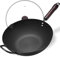 wok, woks de acero al carbono de 13 pulgadas y sartenes antiadherentes, sartén china de fondo plano con tapa, utensilios de cocina de acero al carbono, compatible con todas las cocinas