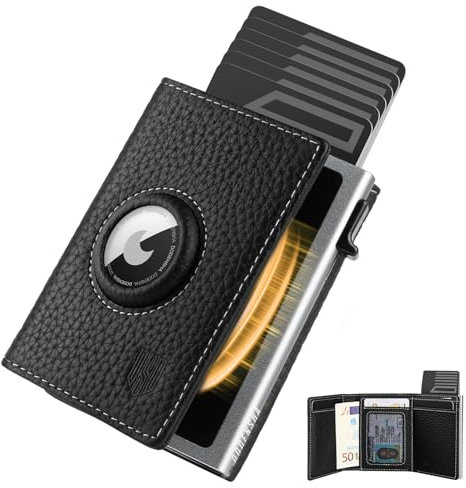 DODENSHA® MagSnap Pepple Airtag Wallet Herren I Kartenetui Herren I Smart Wallet für 10+ Karten I Wallet mit Münzfach I Geldbeutel mit AirTag* Fach I Geldbörse Herren mit RFID Schutz I Schwarz Silber
