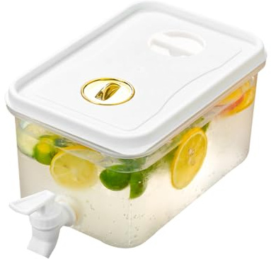 2L Dispensador de bebidas de plástico con grifo para frigorífico Dispensador de agua con filtro Cubo de agua helada con tapa para bebidas frías, frutas, tetera de 20x13x10 cm