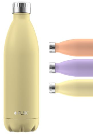 FLSK Trinkflasche – Premium Edelstahl Thermosflasche – 100 % auslaufsicher & kohlensäuregeeignet – hält 24 h kalt & 18 h heiß – BPA-frei (lemon, 750 ml)