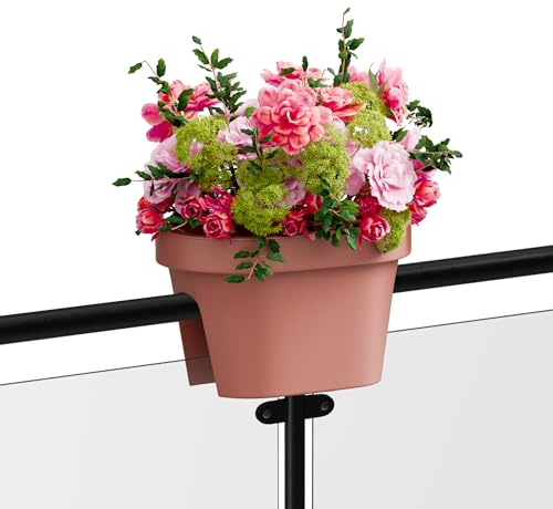 Blumenkasten für Balkongeländer – Blumentopf mit Clips für runde & eckige Geländer bis 6 cm – UV-beständig, formstabil – mit Ablauf – 2 Größen, 3 Farben – Balkon Pflanzkübel (3x Braun, 40x27cm)