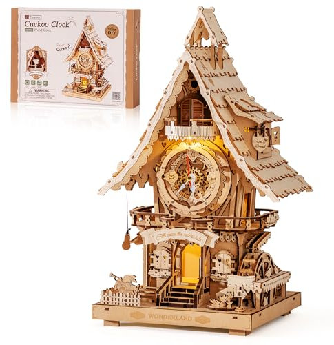 Robotime Puzzle 3D Orologio a Cucù in Legno per Adulti,Kit Modello da Costruire,Orologio Funzionante con Suono del Cucù,Decorazione per la Casa,Regalo per Adolescenti e Adulti,LC901 (Colore Legno)