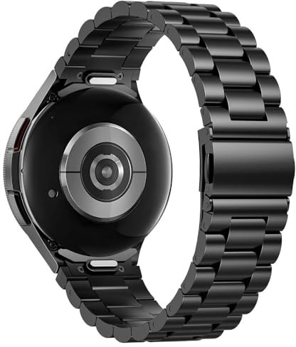 MoKo Ein Klick Metall Armband Kompatibel mit Samsung Galaxy Watch 7 6 5 4 FE Armband 40mm 44mm/6 4 Classic 43mm 47mm 42mm 46mm/5 Pro 45mm, Keine Lücke Business Edelstahl Band für Herren Damen, Schwarz