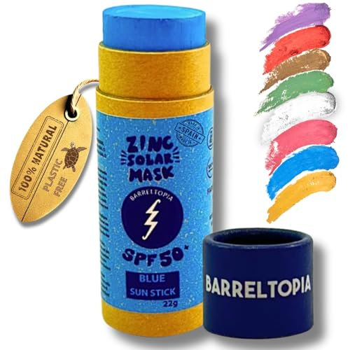 Barreltopia Surf Stick Sonnencreme Gesicht 50+ Zink blau Farbstifte - Sonnencreme Gesicht SPF 50 - Sunscreen Wasserfest Öko Natürlich