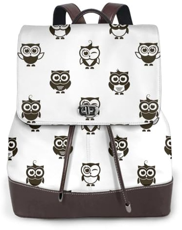 EgoMed Schwarze Eulen, Damen-Rucksack, wasserdicht, Tagesrucksack, leicht, PU-Leder, modischer Reiserucksack