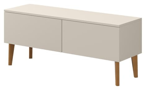 PAWS MEBLE Bergen RTV 120 2D Beige – Skandinavisches TV-Lowboard 120 cm – Push-to-Open – Holzfüße – 2 Fronten nach unten öffnend
